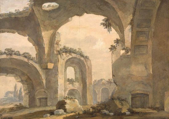 Charles-Louis Clérisseau,Thermes de la Villa d'Hadrien à Tivoli (1740-1760, date indéterminée)
